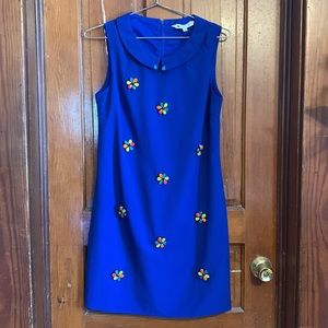 Yumi Blue Dress with Large Colorful Rhinestone Flowers